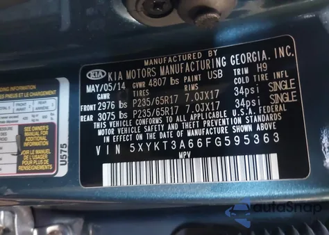 2015 Kia Sorento Lx z USA, uszkodzony, nr VIN 5XYKT3A66FG595363